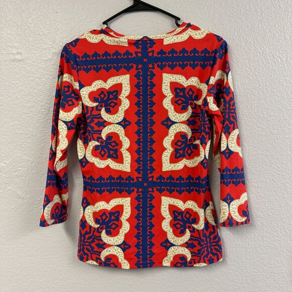 J. Mclaughlin Catalina Orange Blue Floral Print Top Women's Size Small - Picture 3 of 5